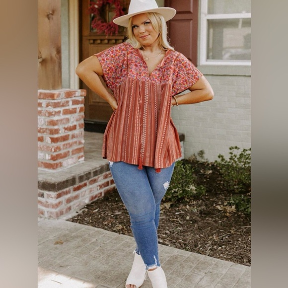 SAVANNA JANE EMBROIDERED BOHO TOP V- NECK SHOULDER SLEEVES SIZE 1X - Picture 3 of 12